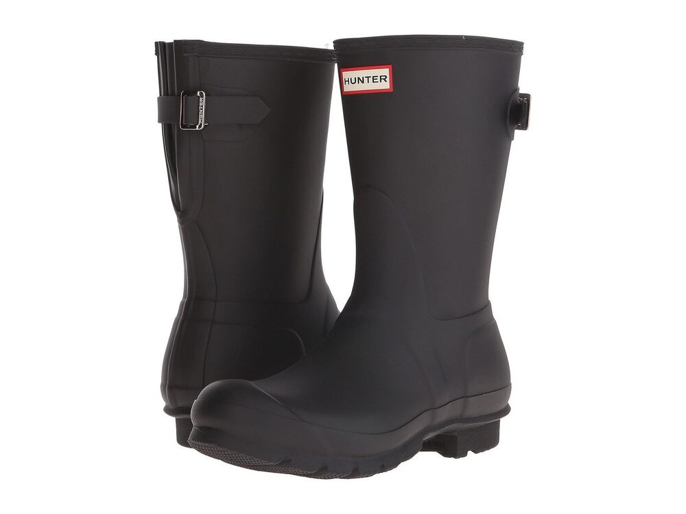 HUNTER ORIGINAL SHORT BACK ADJUSTABLE RAIN BOOTS BLACK 8 M